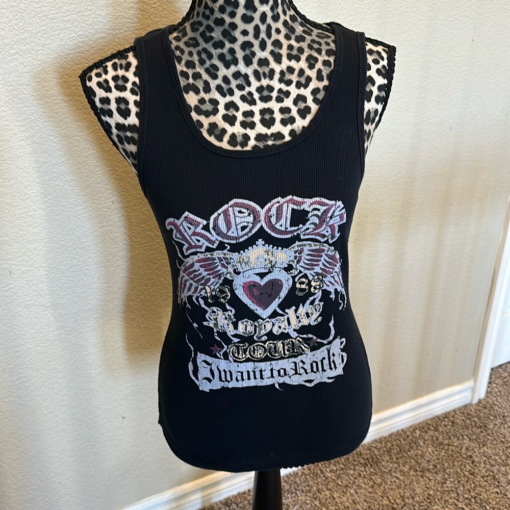 Ribbed tank top, rock royalty tour, I want to rock, size M